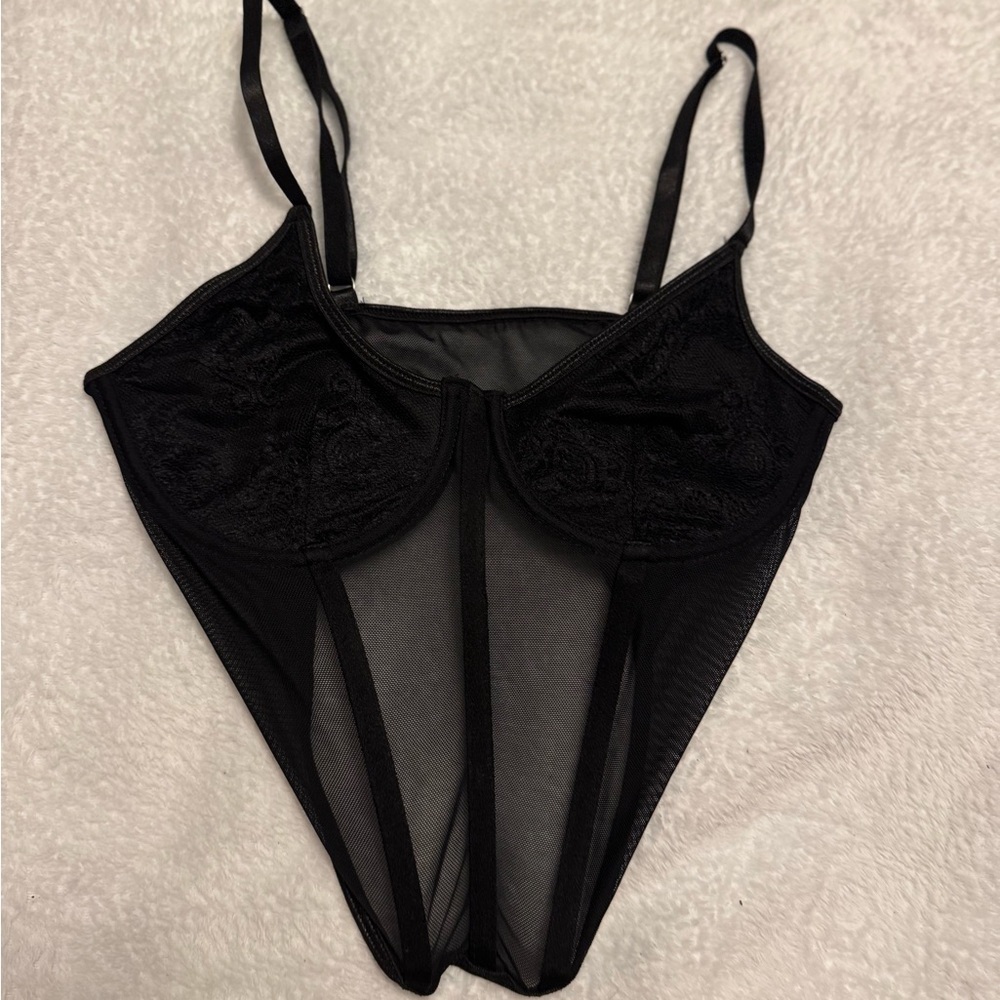 Black Mesh Lace corset like top- Size S